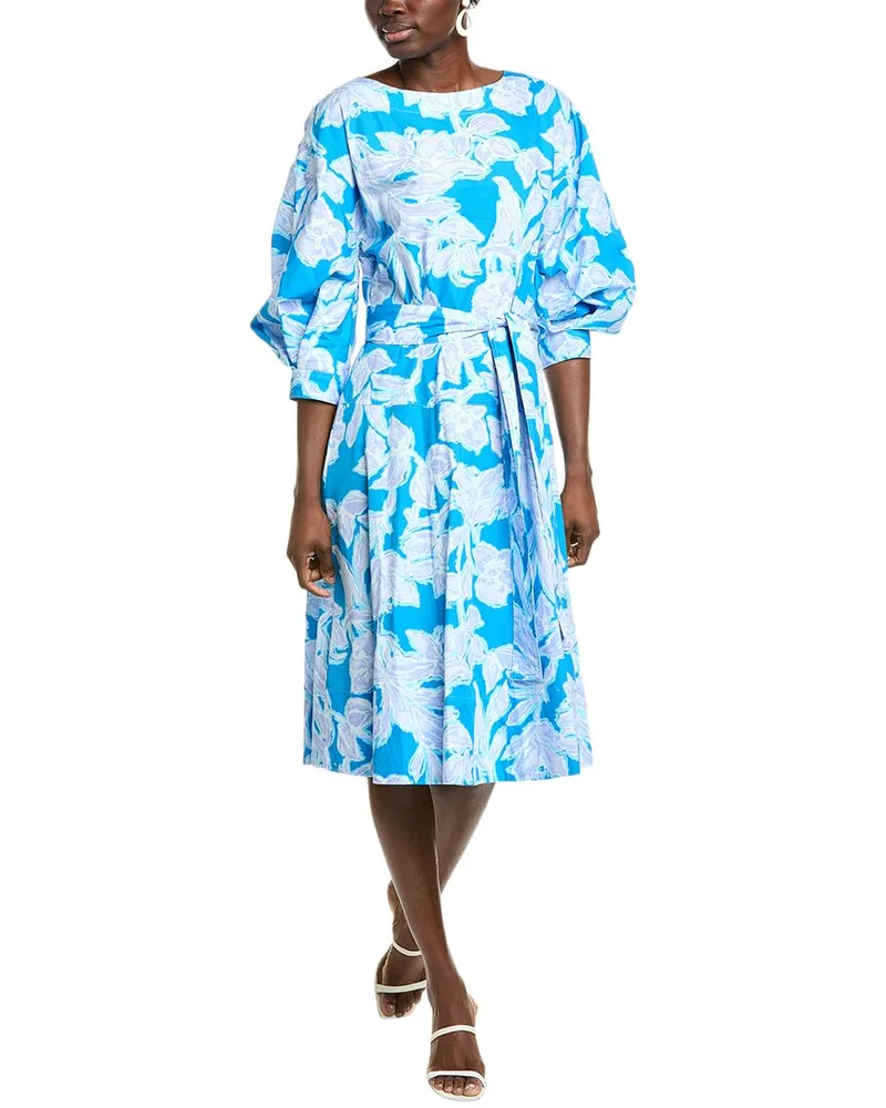 NATORI Misty Floral Midi Dress Blue