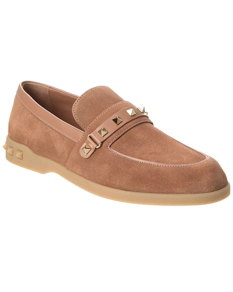 Valentino Garavani Leisure Flows Suede & Leather Loafer Brown