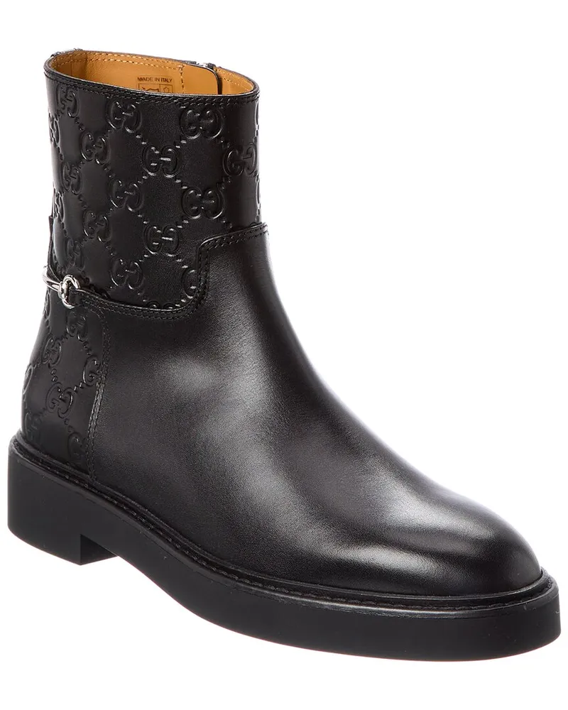 Gucci Slim Horsebit Leather Boot Black