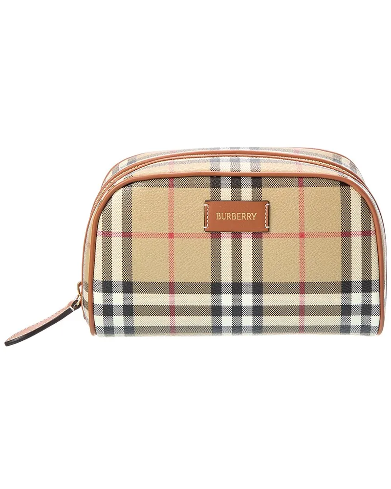 Burberry Check E-Canvas & Leather Cosmetic Case Brown