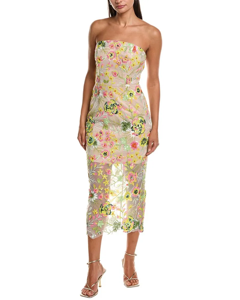 Milly Kait Botanical Petals Sequins Midi Dress Green