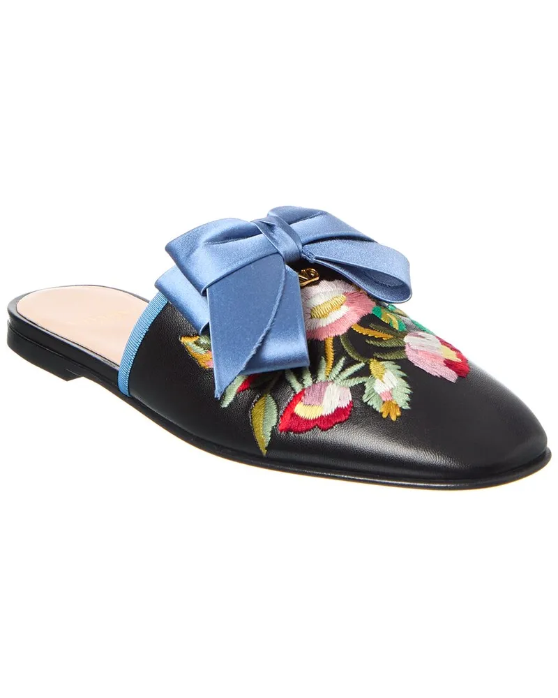 Valentino Garavani Floral Embroidered Leather Mule Black