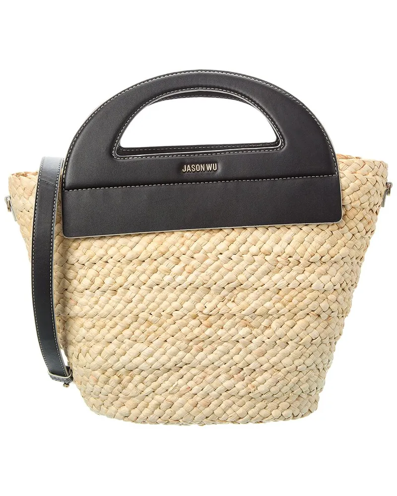 Jason Wu Straw & Leather Bucket Bag Brown