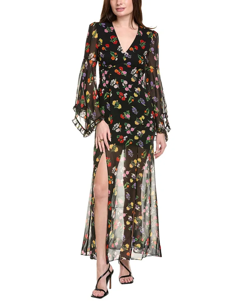 Saloni Georgette Silk Maxi Dress Black