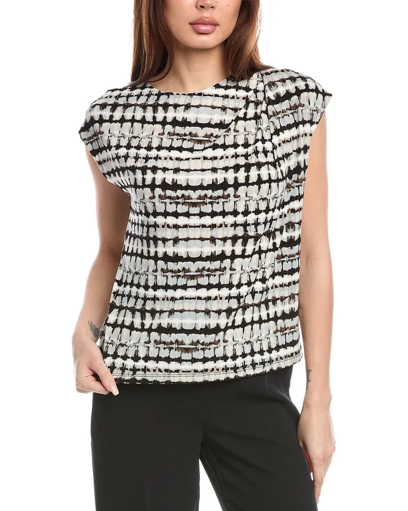 Anne Klein Petite Extended Shoulder Asymmetrical Top Black