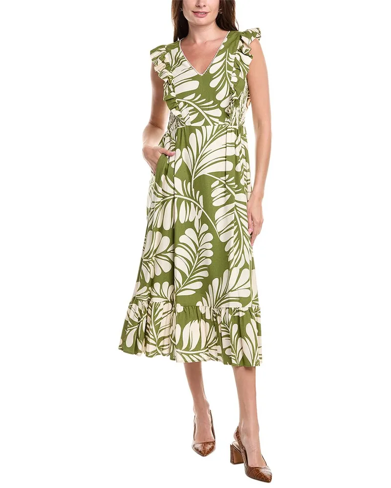 Anne Klein Patio Linen-Blend Maxi Dress Green