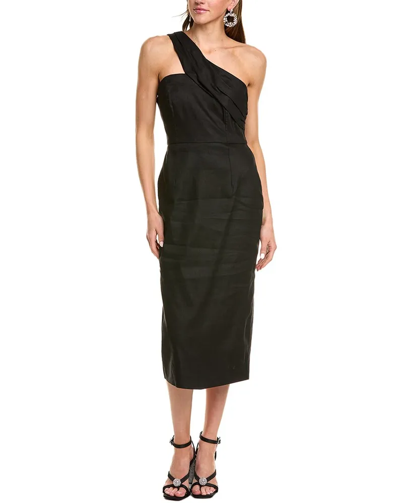 Milly Solid Linen-Blend Midi Dress Black