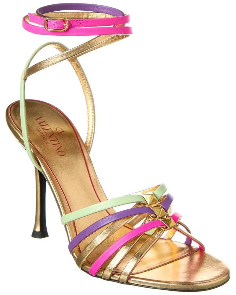 Valentino Garavani Rockstud 100 Leather Sandal Gold