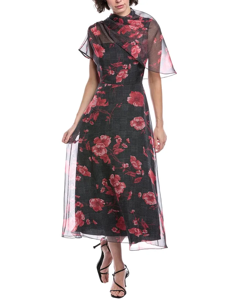 Lela Rose Draped Bodice Midi Dress Red
