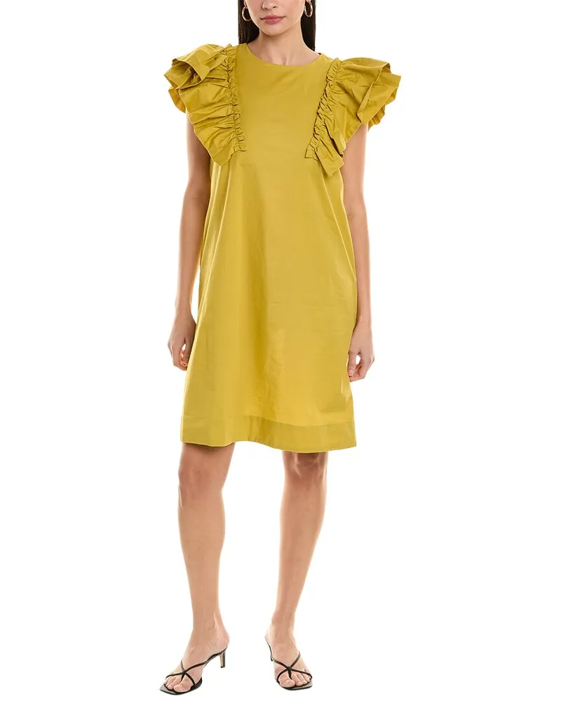 Alpha Studio Ruffle Sleeve Shift Dress Yellow