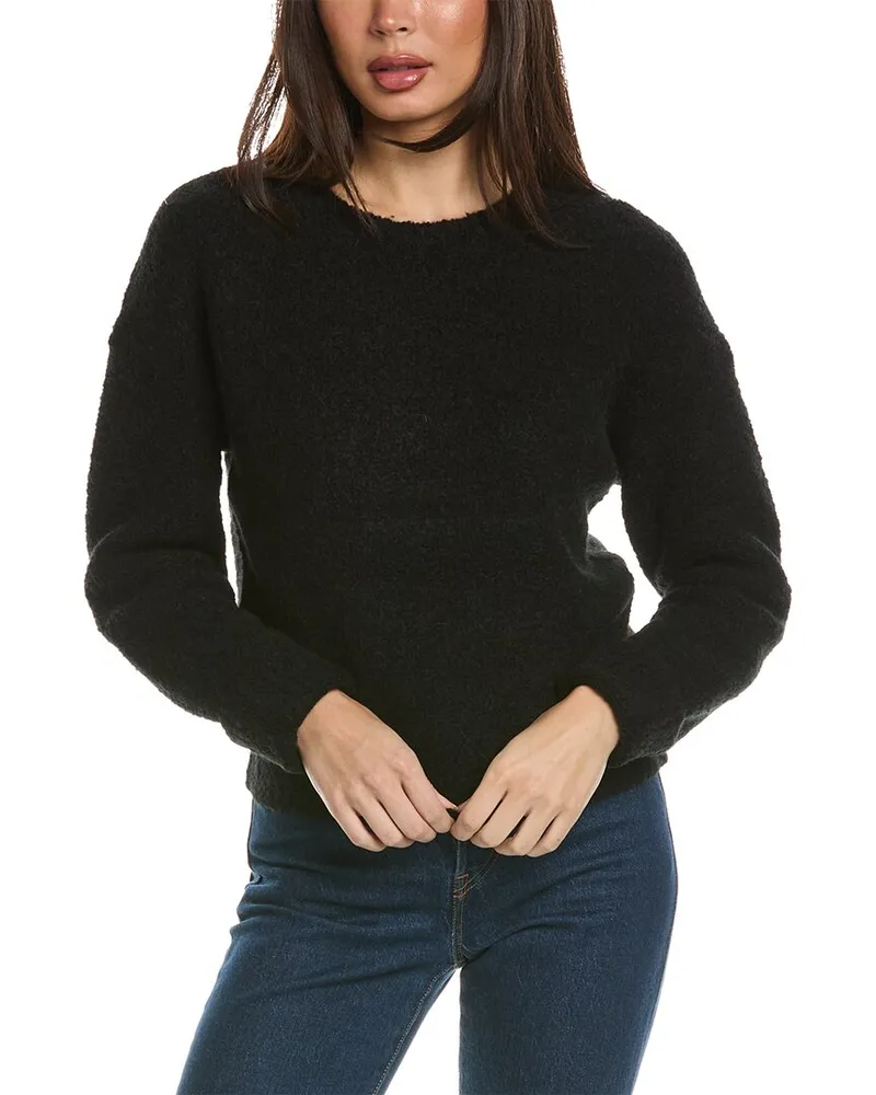 Theory Shrunken Wool & Camel-Blend Sweater Black