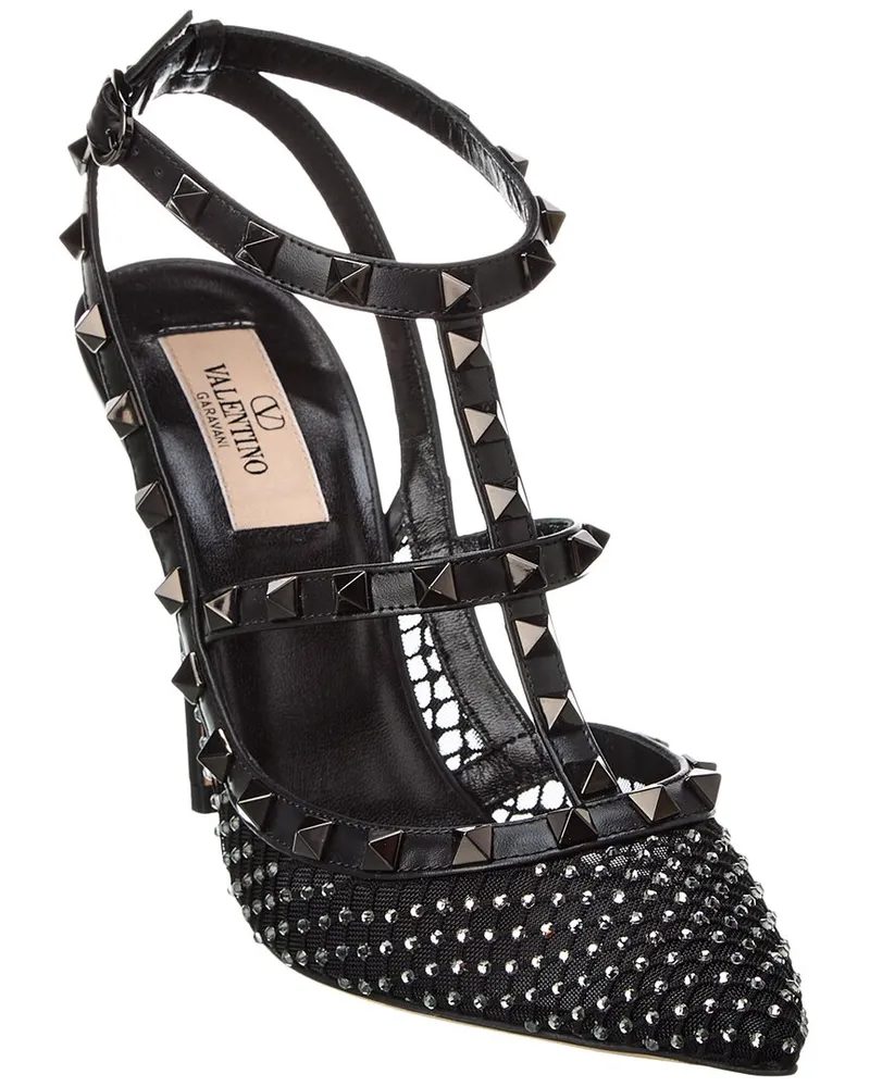 Valentino Garavani Rockstud Caged 100 Mesh & Leather Pump Black