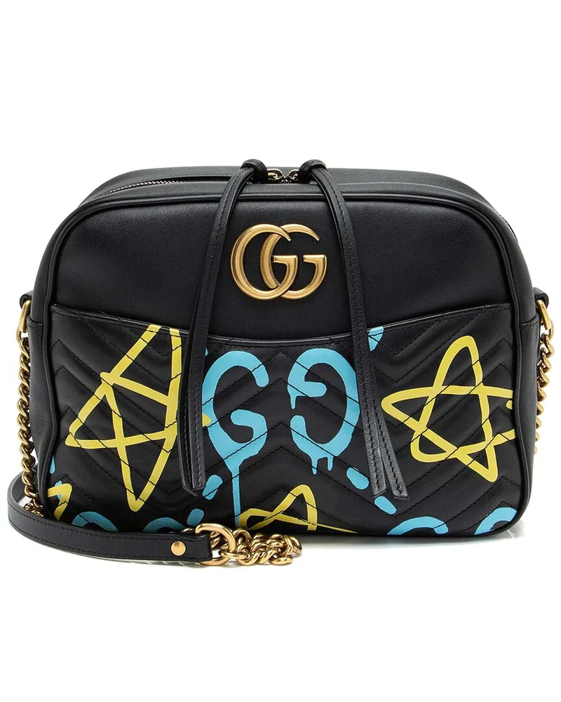 Gucci Black Matelasse Leather GG Marmont Ghost Medium Shoulder Bag (Authentic Pre-Loved Nocolor