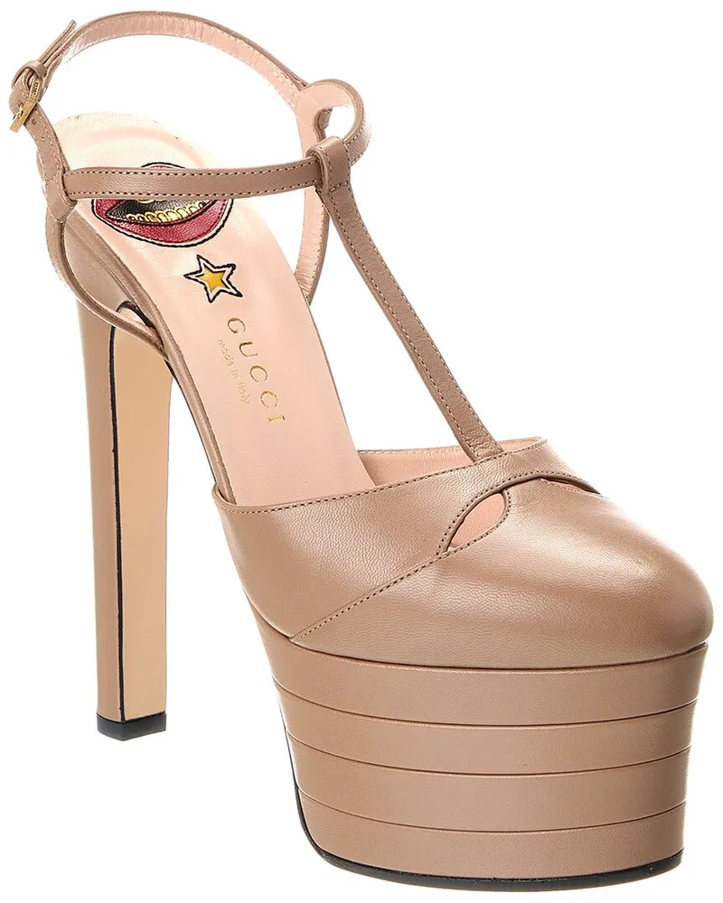 Gucci Leather Platform Pump Brown