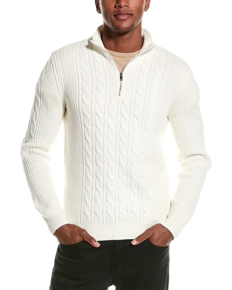 Reiss Rosso Wool-Blend Zip Neck Cable Sweater Nocolor