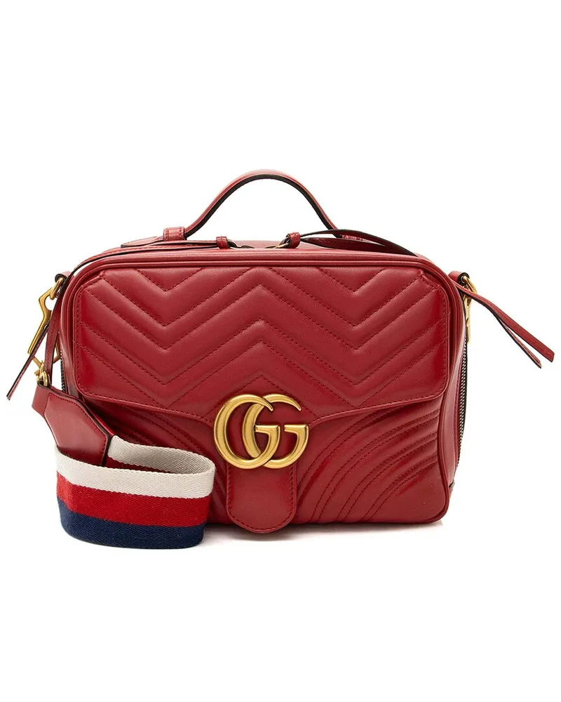 Gucci Red Matelasse Leather GG Marmont Zip Around Top Handle (Authentic Pre-  Loved Nocolor