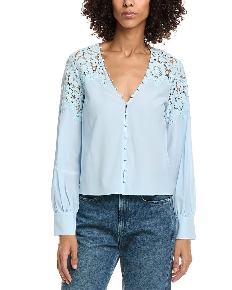 GENERATION LOVE Harlea Lace Combo Silk-Blend Blouse Blue
