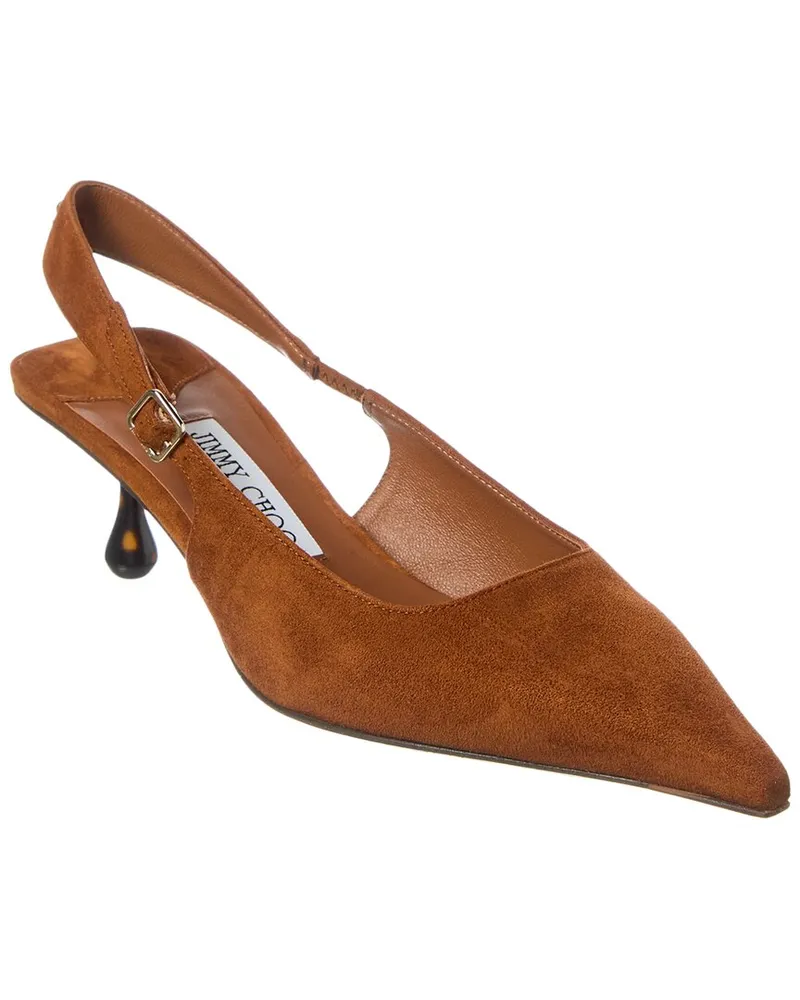 Jimmy Choo Amel 50 Suede Slingback Pump Brown