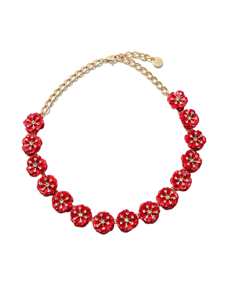 Carolina Herrera New York CZ Enamel Small Metal Flower Necklace Nocolor