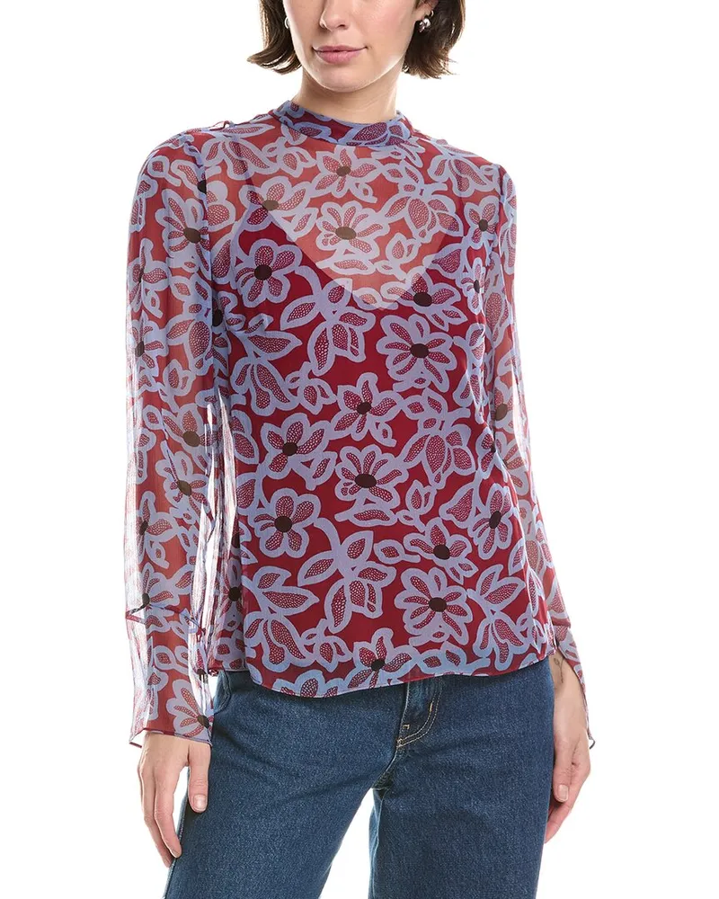 Rebecca Taylor Vera Fleur Mock Neck Blouse Nocolor