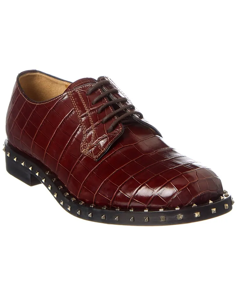 Valentino Garavani Rockstud Croc-Embossed Leather Oxford Red