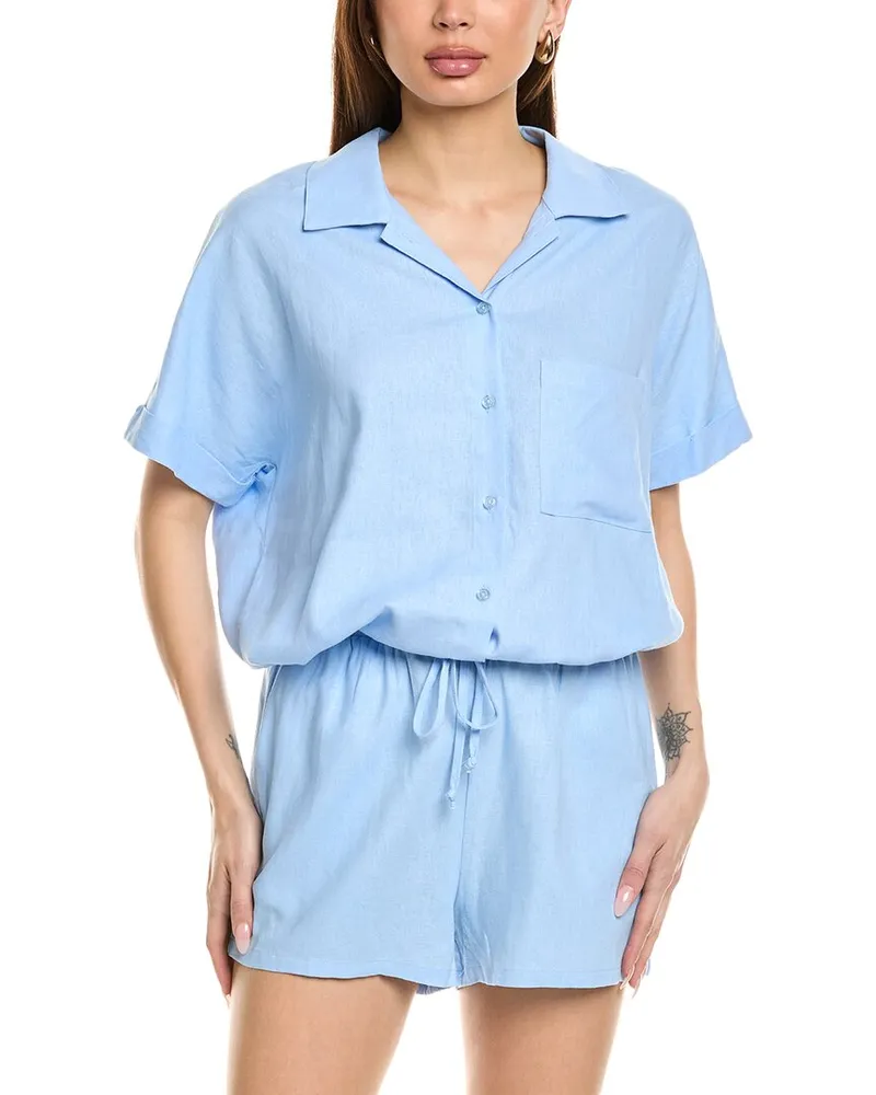 LnA Clothing Alpine Linen-Blend Button-Up Shirt Blue