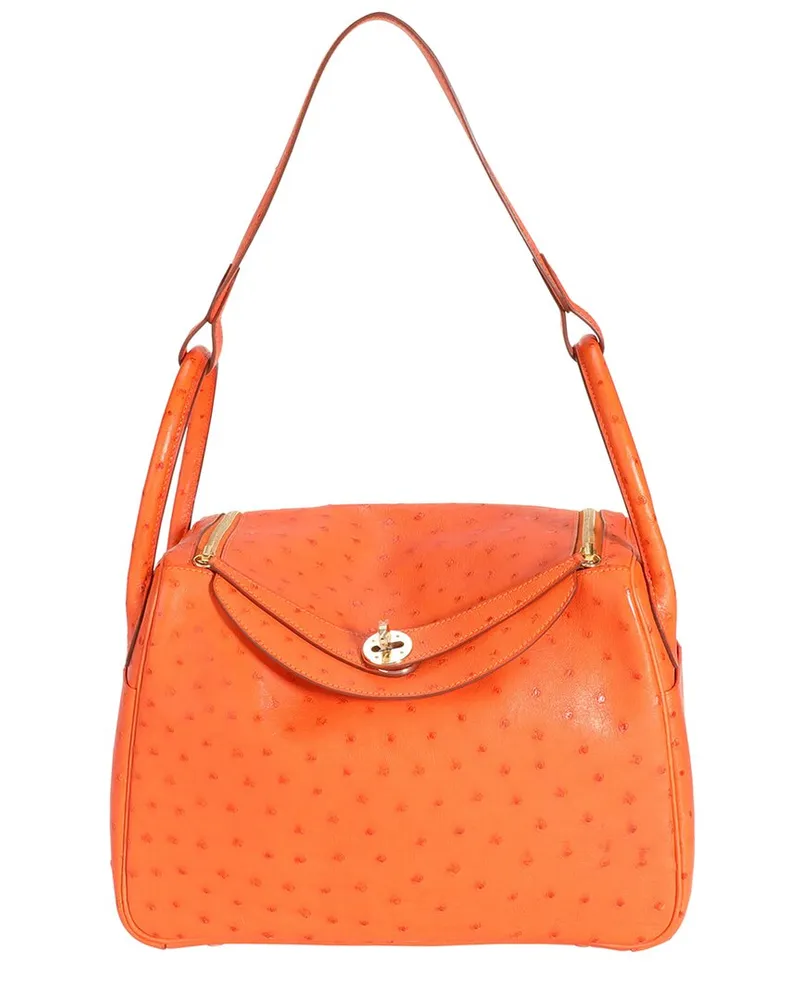 Hermès Orange Ostrich Lindy 30 GHW (Authentic Pre-Loved Nocolor