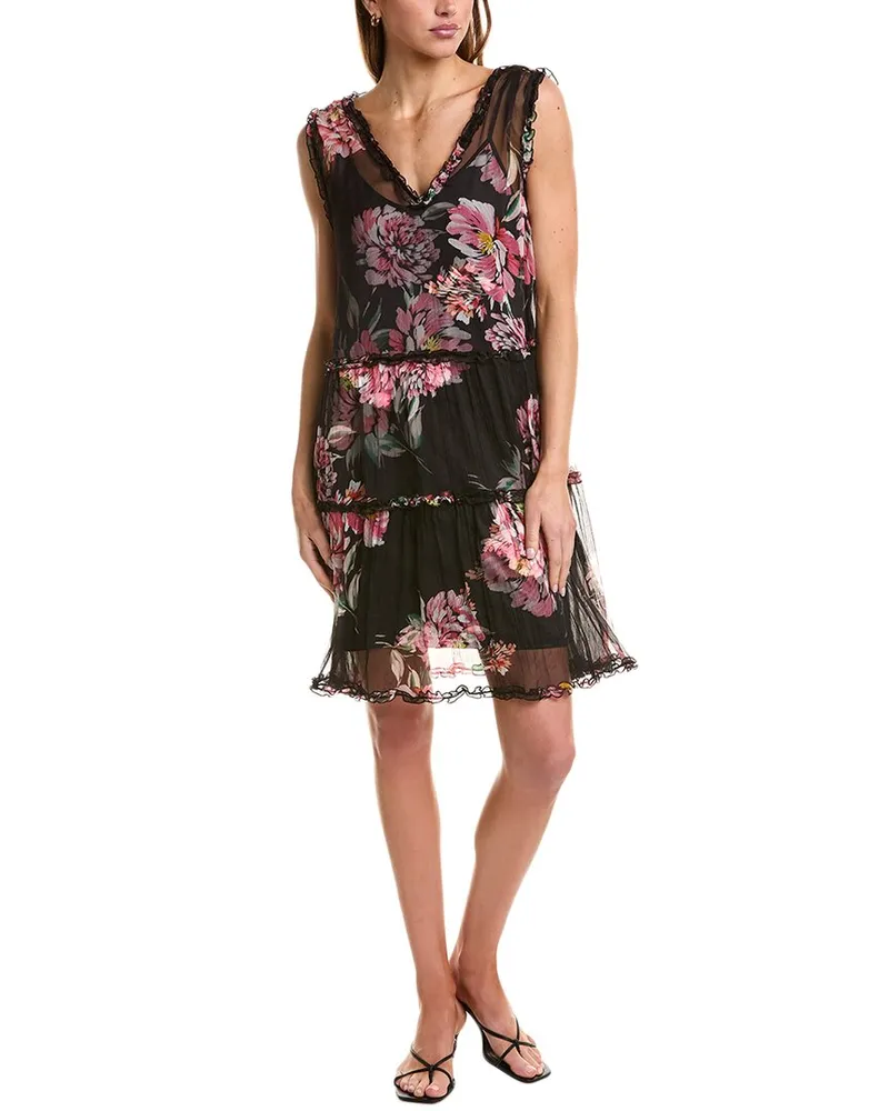 Johnny Was Perrie Ruffle Silk Mini Dress Black