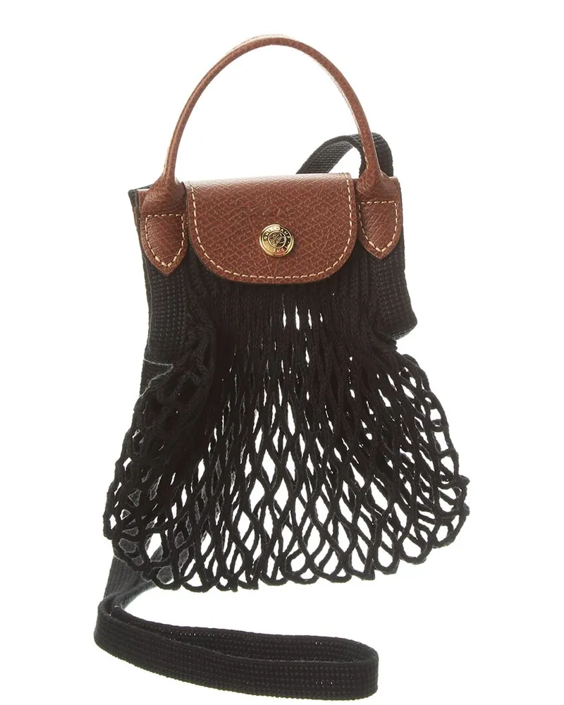 Longchamp Le Pliage Filet Extra Small Mesh Handle Bag with Strap Black
