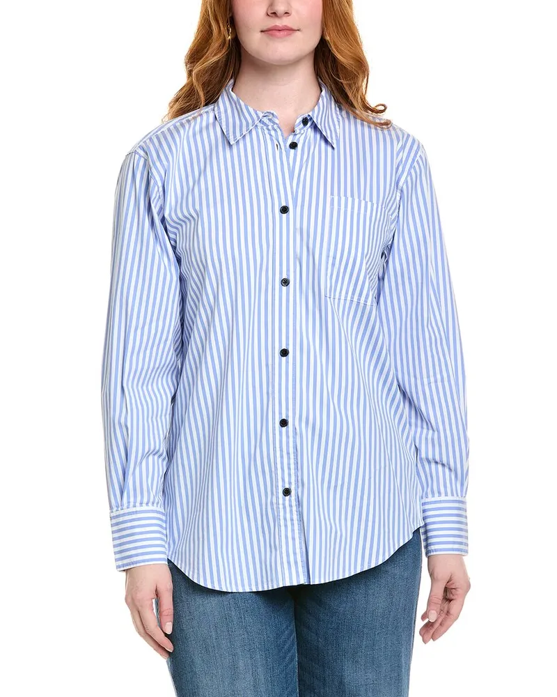 7 for all mankind Lace-Trim Silk-Blend Blouse Blue