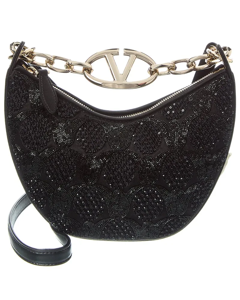 Valentino Garavani VLogo Mini Satin Hobo Bag Black