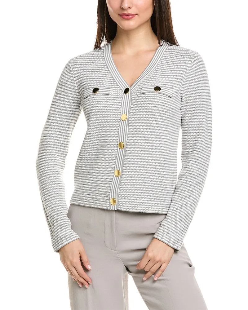 ST. JOHN Pencil Stripe Knit Jacket Grey