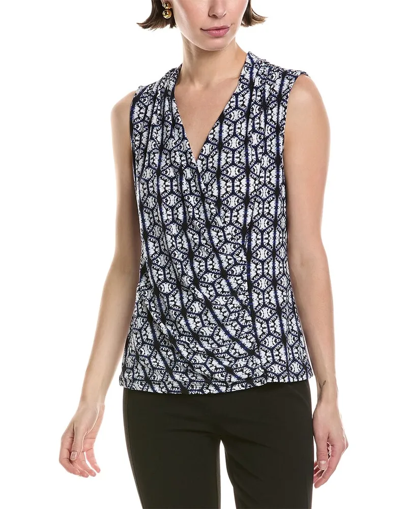 Anne Klein Shirred Surplice Blouse Blue