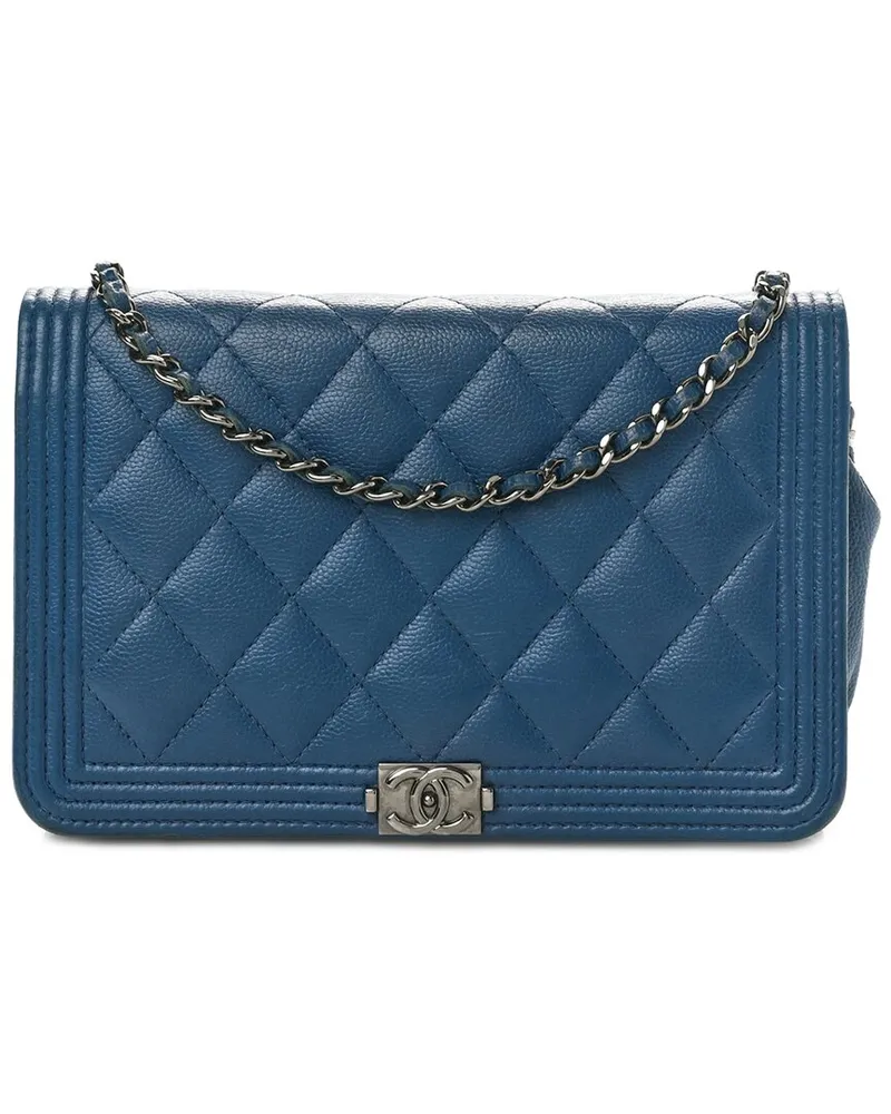 Chanel Blue Caviar Leather Boy Wallet On Chain (Authentic Pre-Loved Nocolor