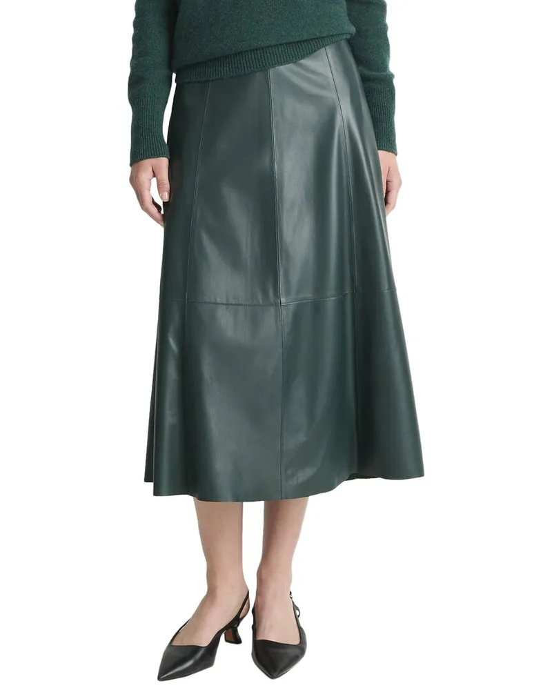 Vince Mid-Rise Flared Leather Skirt Green