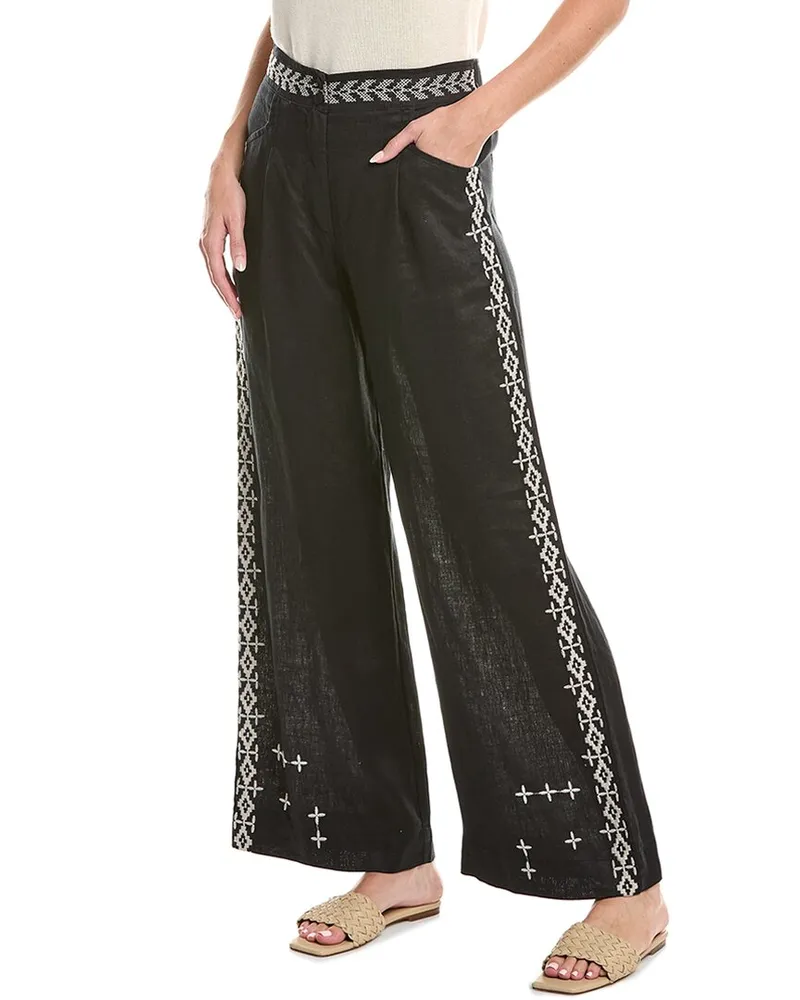 Johnny Was Wide Leg Pleated Linen Pant Black