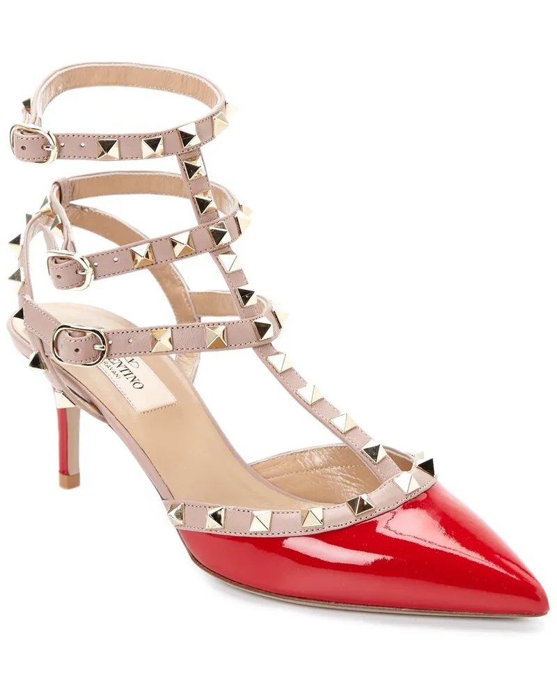 Valentino Garavani Rockstud Caged 65 Patent Ankle Strap Pump Red
