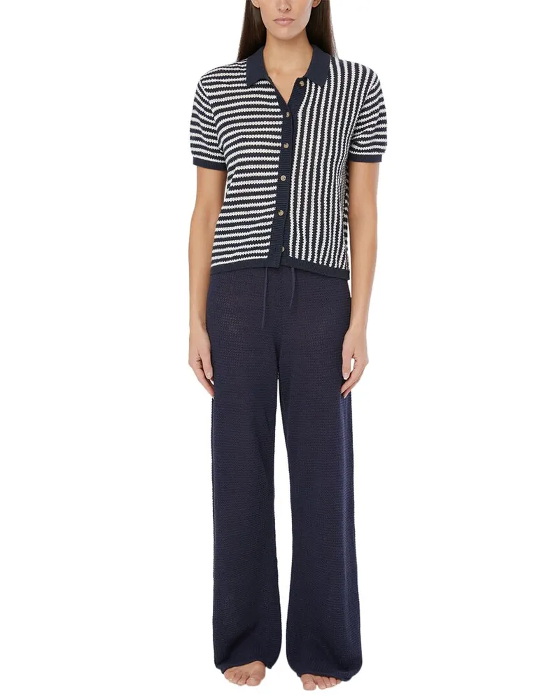 Onia Linen Knit Button Up Blue