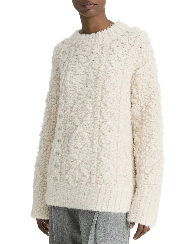 Vince Textured Loop Stitch Cable Wool-Blend Sweater White