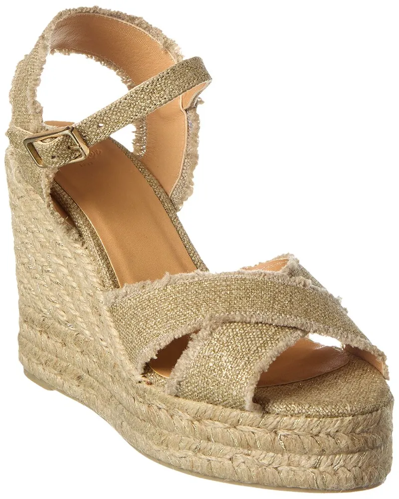 Castañer Bromelia 100 Metallic Canvas Wedge Espadrille Gold