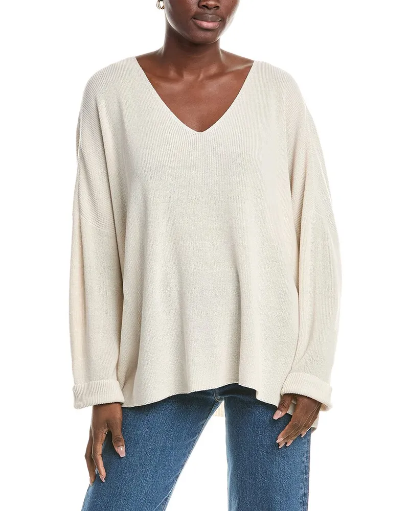 Eileen Fisher Plus V-Neck Pullover White