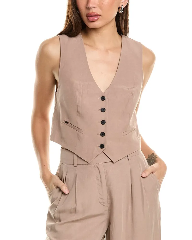AllSaints Deri Lyn Linen-Blend Waistcoat Black