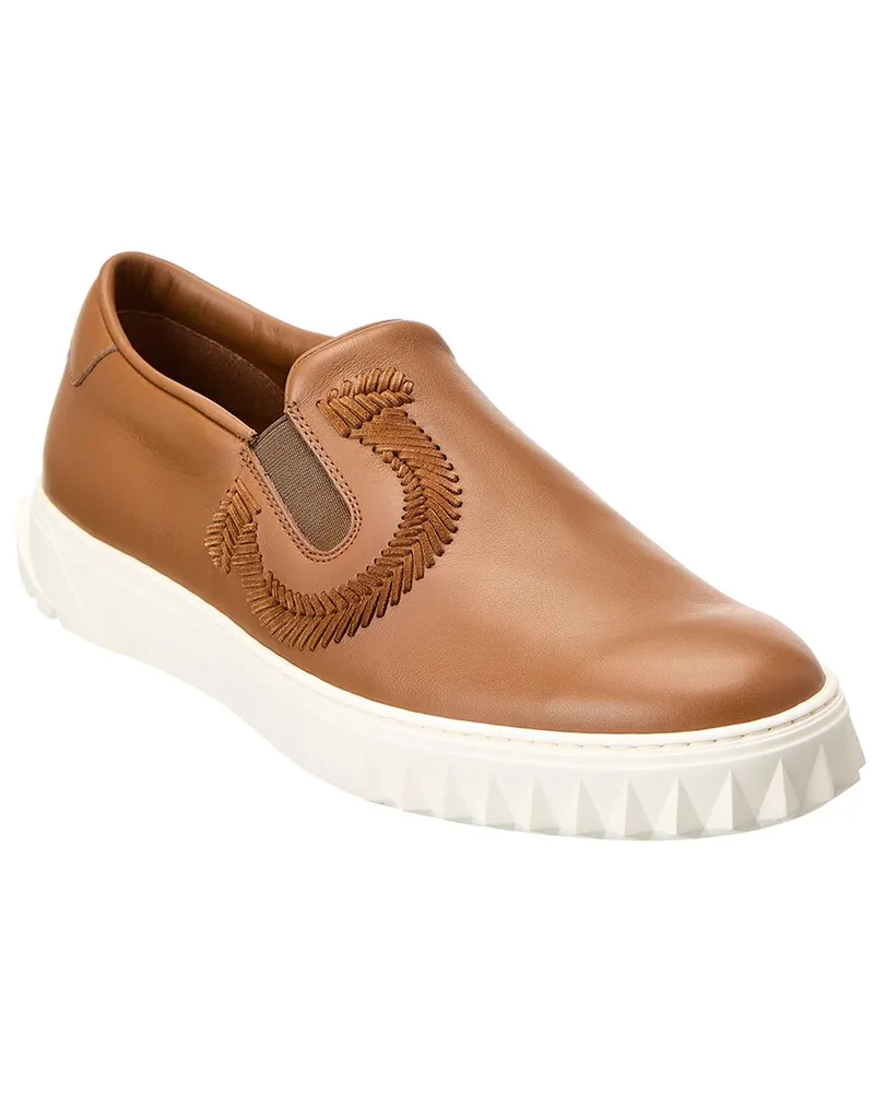 Ferragamo Lexus Leather Slip-On Sneaker Brown