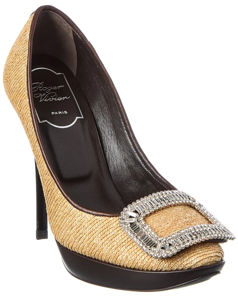Roger Vivier Limelight Straw & Leather Platform Pump Brown