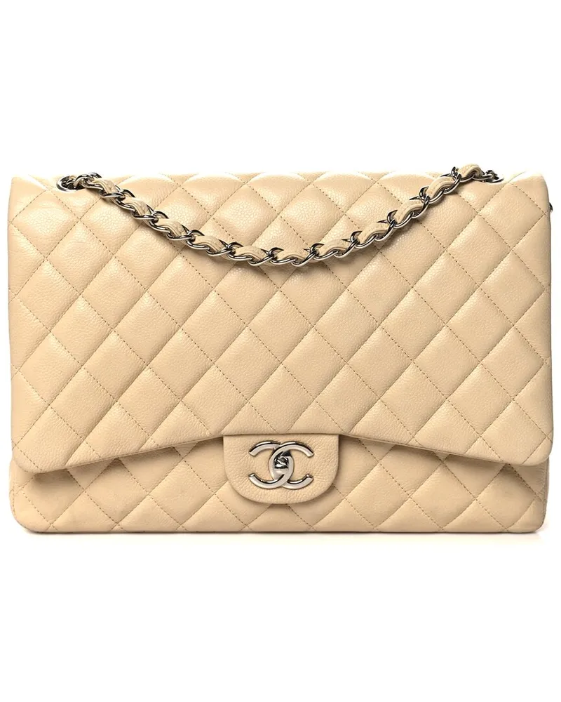 Chanel Beige Caviar Quilted Leather Maxi Double Flap (Authentic Pre-Loved Nocolor