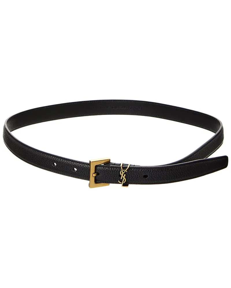 Saint Laurent Cassandre Thin Leather Belt Black