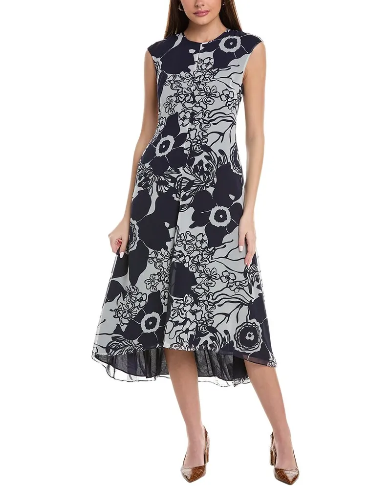 Reiss Becci Floral Printed Midi Dress Blue