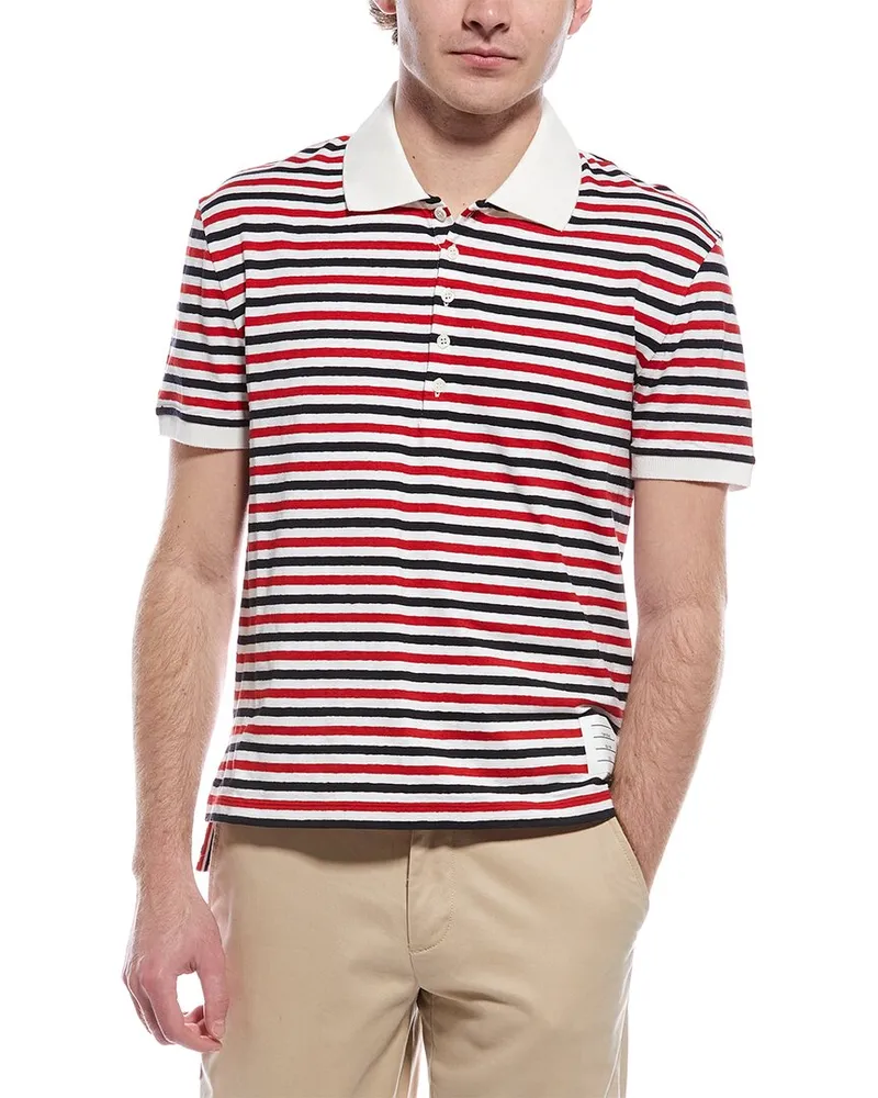 Thom Browne Linen-Blend Polo Shirt White