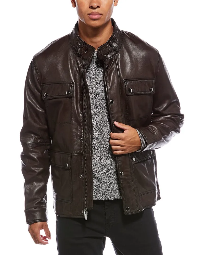 Elie Tahari Burnished Leather Field Jacket Brown
