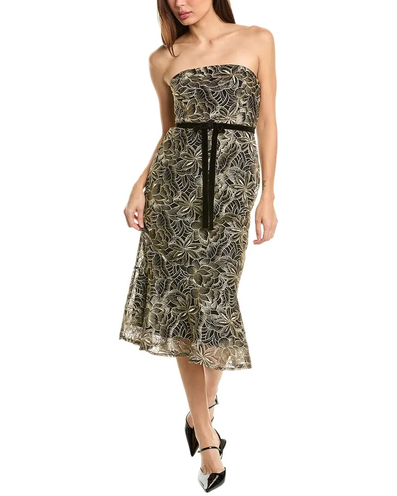 Sam Edelman Platinum Leafy Embroidery Midi Dress Gold